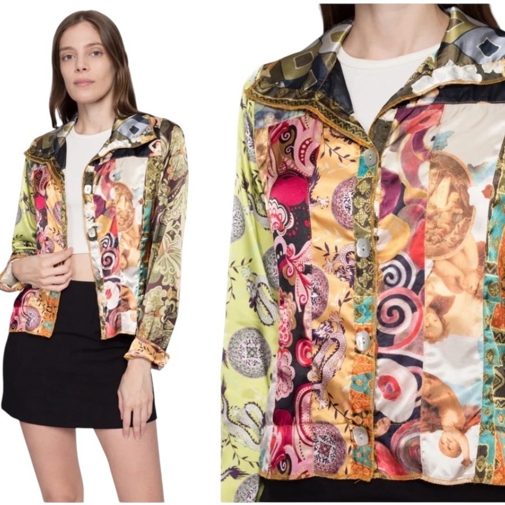 Nothing Matches 90s Baroque Patchwork Satin Jacket  Medium boho y2k art to wear